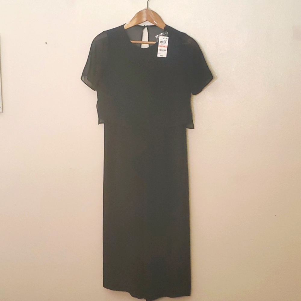 Alfani Chic, Black Jumpsuit with Sheer Sleeves and Back